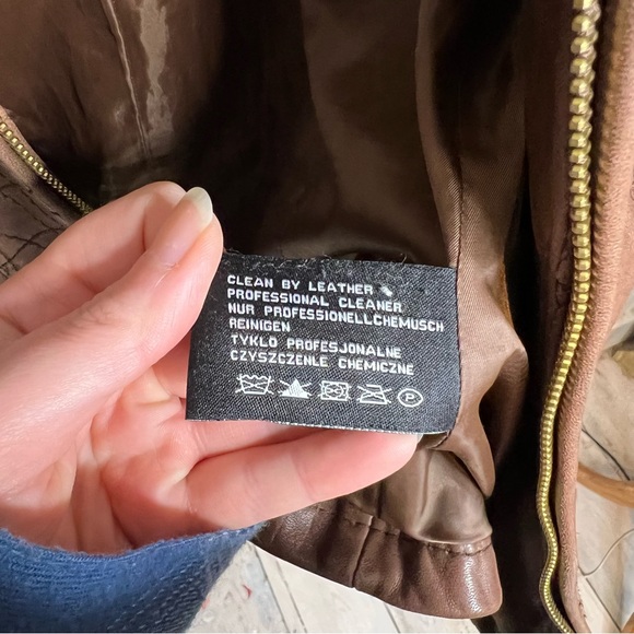 Michael kors brown tan leather with wool collar aviation style bomber jacket xl - Picture 11 of 12